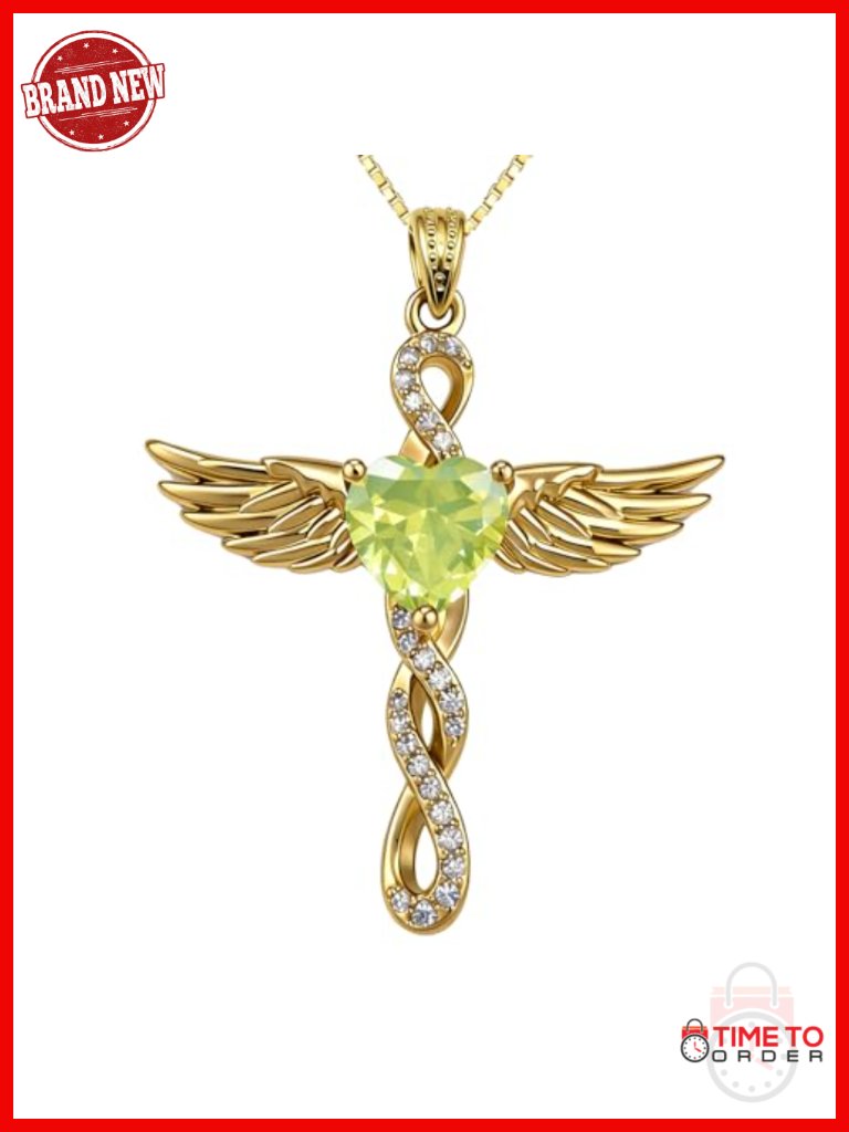 18k Gold Plated Angel Wings Infinity Cross Birthstone Pendant Necklace